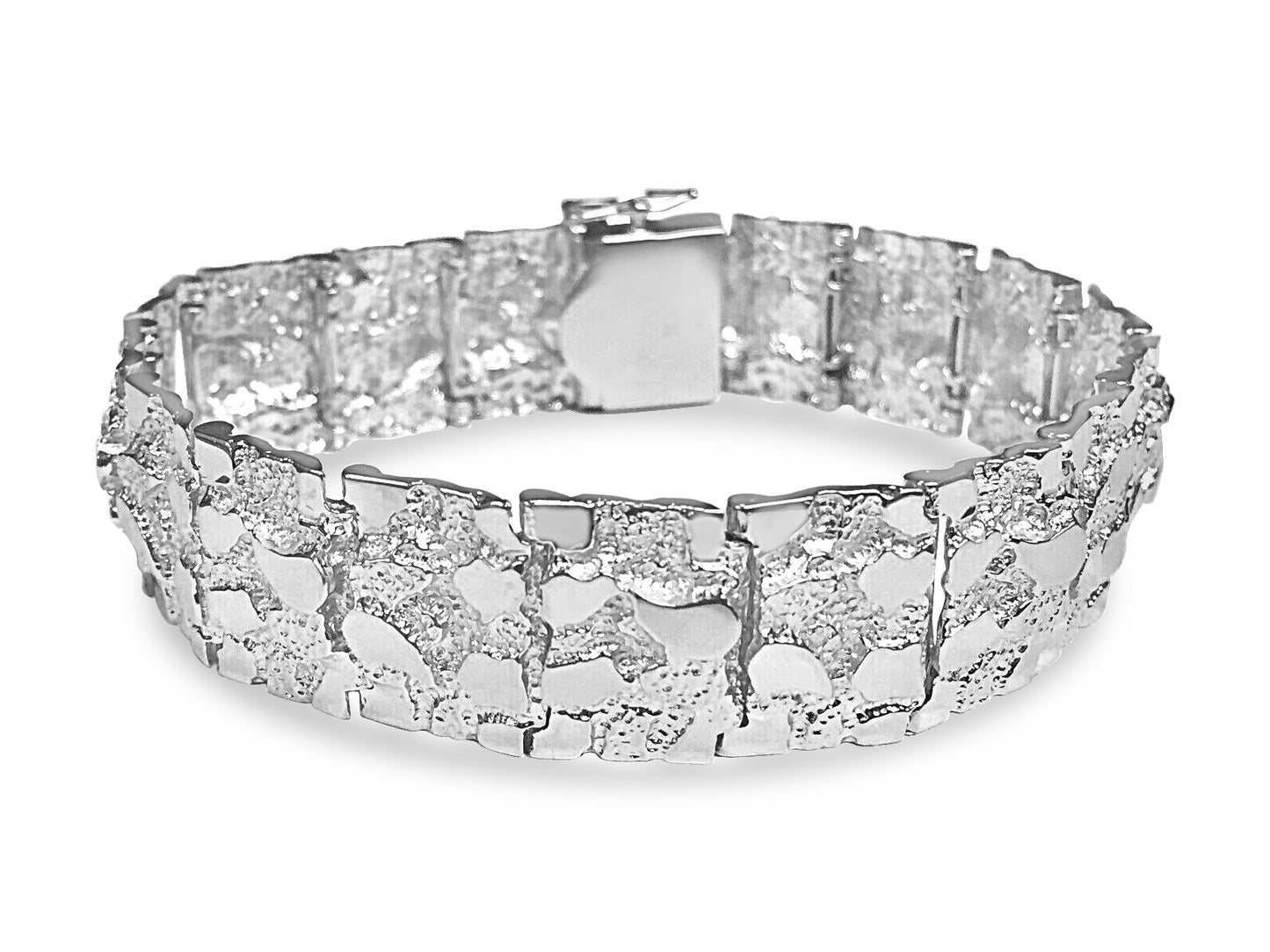 Nugget Solid Gold Handmade Bracelet , 17mm, 6.5-10 Inch