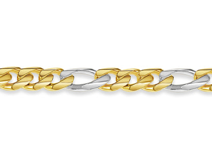 18k Solid Yellow Gold Handmade 14mm Figaro Link Bracelet, 9.5", Approx 92g