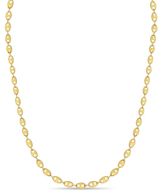 18k Solid Yellow Gold Handmade 9mm Mariner Link Necklace, 30", Approx 155g