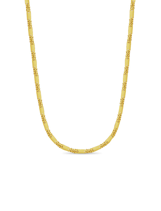 Figaro Bar Solid Gold Handmade Necklace , 8mm, 16-30 Inch