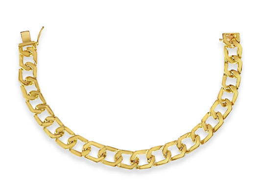 Curb Solid Gold Handmade Bracelet , 11mm, 6.5-10 Inch