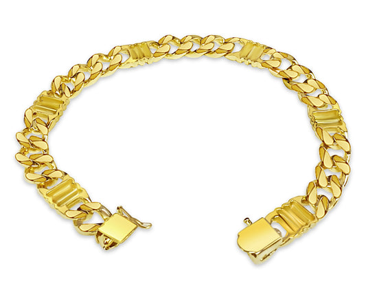 Curb Solid Gold Handmade Bracelet , 9mm, 6.5-10 Inch