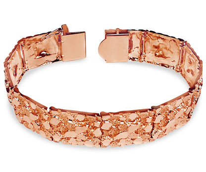 Nugget Solid Gold Handmade Bracelet , 17mm, 6.5-10 Inch