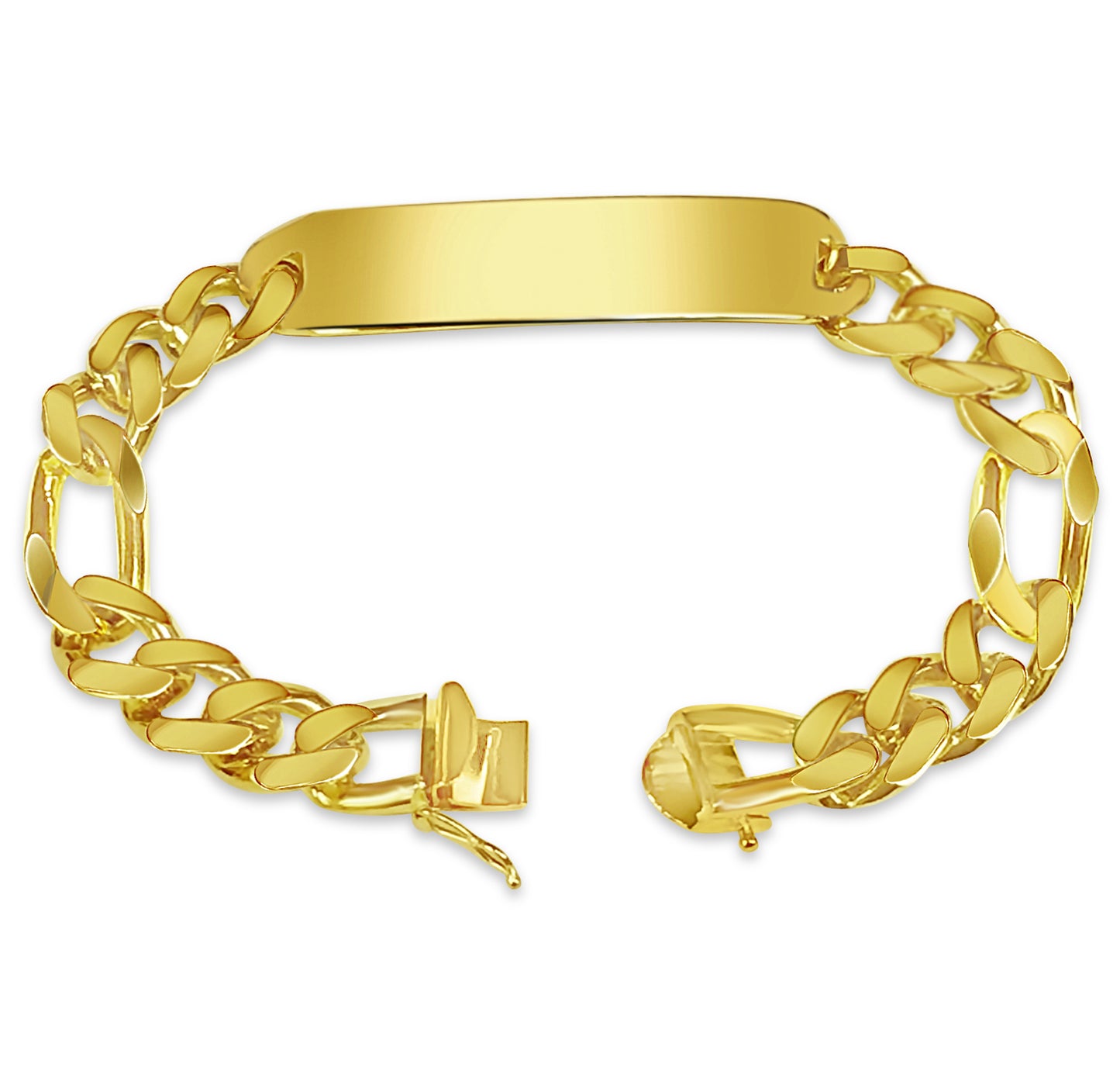 18k Solid Yellow Gold Handmade 12mm ID Figaro Link Bracelet, 9.5", Approx 76g