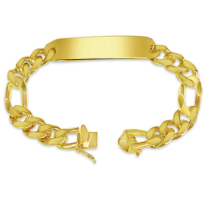 18k Solid Yellow Gold Handmade 12mm ID Figaro Link Bracelet, 9.5", Approx 76g