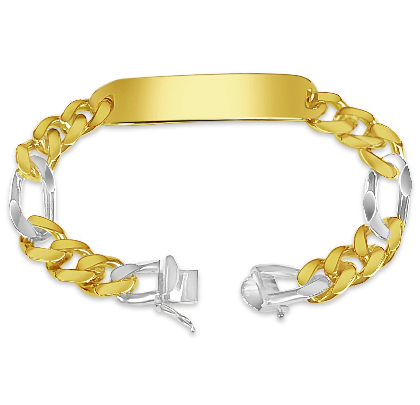 18k Solid Yellow Gold Handmade 12mm ID Figaro Link Bracelet, 9.5", Approx 76g