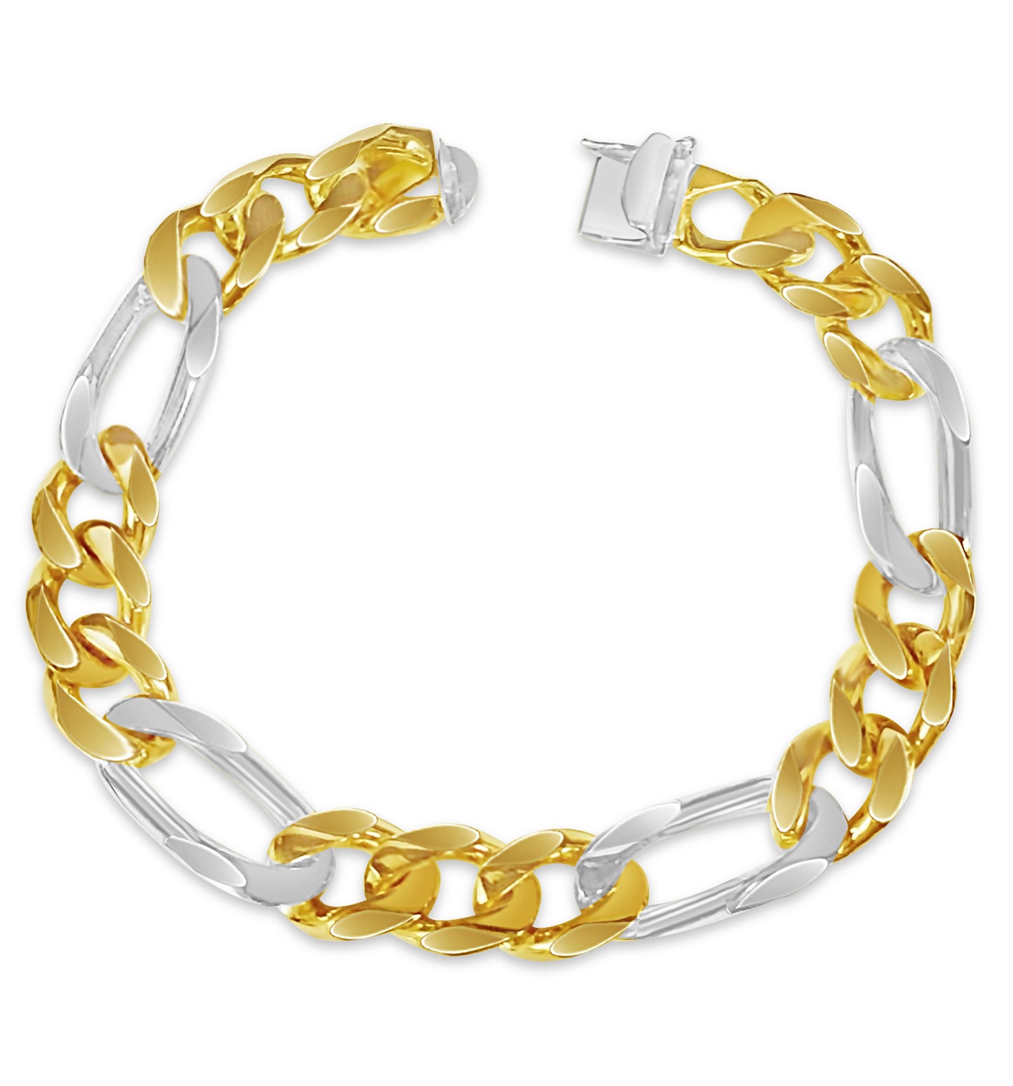 18k Solid Yellow Gold Handmade 12mm Figaro Link Bracelet, 9.5", Approx 77g