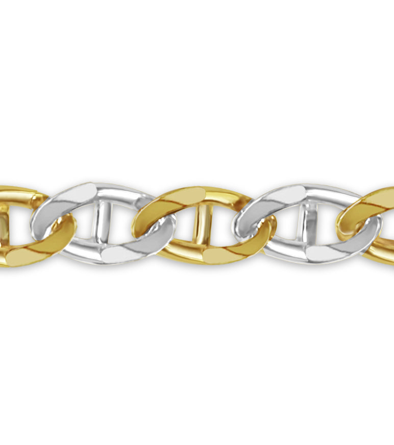 18k Solid Yellow Gold Handmade 15mm Mariner Link Bracelet, 9.5", Approx 99g