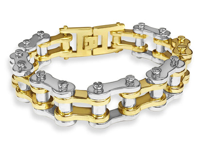 18k Yellow Gold 20mm Motorcycle/Bike Chain Bracelet, 9.5", Approx 245g