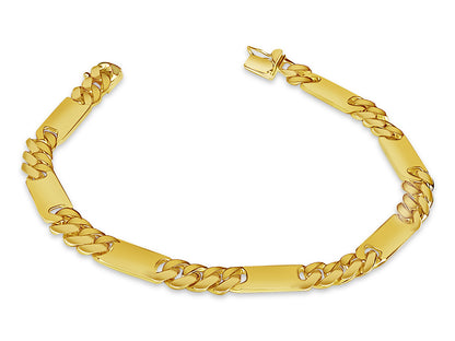 Figaro Bar Solid Gold Handmade Bracelet , 8mm, 6.5-10 Inch