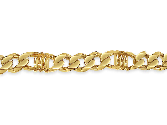 Curb & Bar Solid Gold Handmade Bracelet , 11mm, 6.5-10 Inch