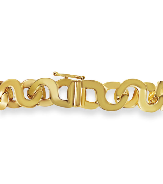 Flat Solid Gold Handmade Necklace , 12mm, 16-30 Inch