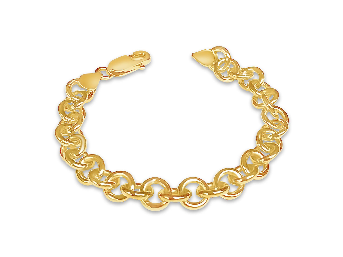Fancy Rolo Solid Gold Handmade Bracelet , 9mm, 6.5-10 Inch
