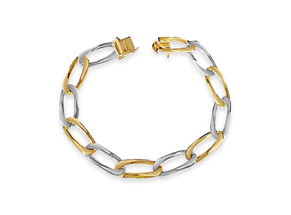 18k Solid Yellow Gold Handmade 9mm Flat Link Bracelet, 9.5", Approx 32g