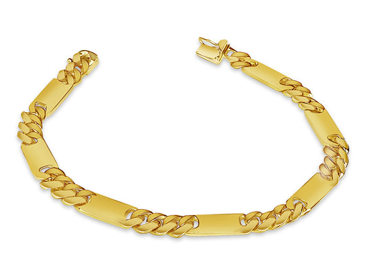 Figaro Bar Solid Gold Handmade Bracelet , 8mm, 6.5-10 Inch
