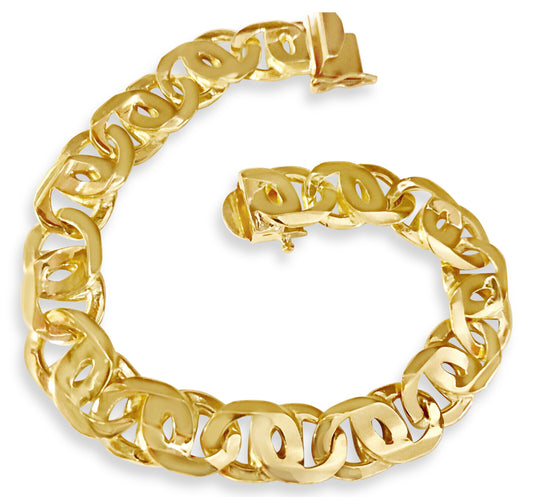 Tiger Eye Solid Gold Handmade Bracelet , 11mm, 6.5-10 Inch