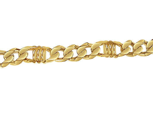 Curb & Bar Solid Gold Handmade Bracelet , 11mm, 6.5-10 Inch