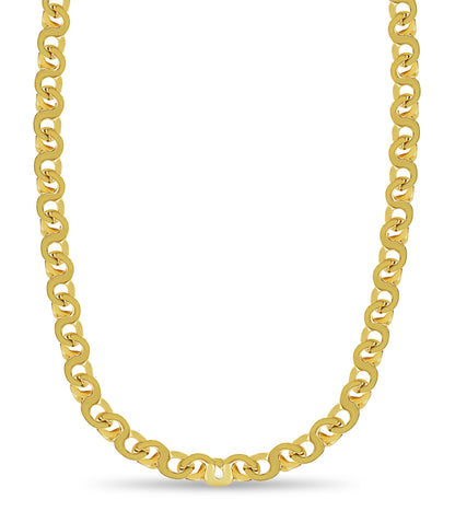 18k Solid Yellow Gold Handmade 12mm Flat Link Necklace, 30", Approx 280g