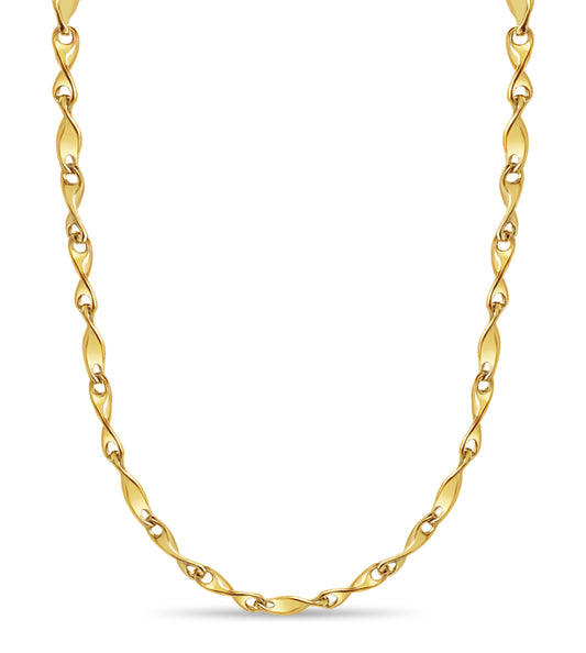 18k Solid Yellow Gold Handmade 4mm Twist Link Necklace, 30", Approx 38g