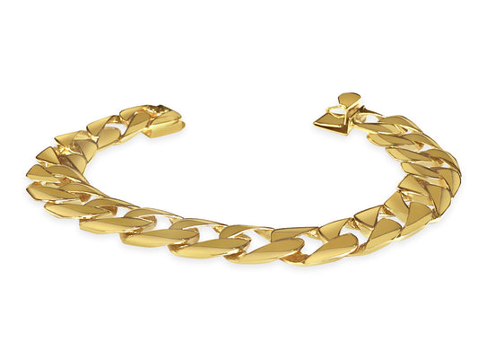 Curb Solid Gold Handmade Bracelet , 13mm, 6.5-10 Inch