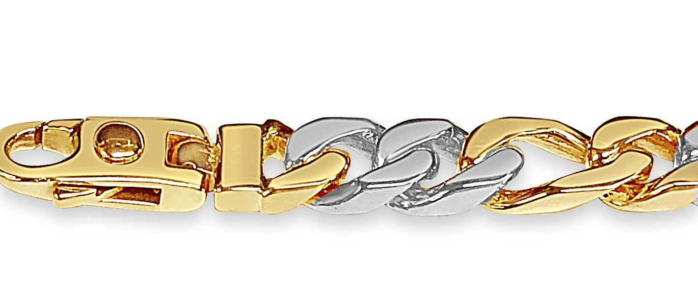 Figaro Solid Gold Handmade Bracelet , 8mm, 6.5-10 Inch
