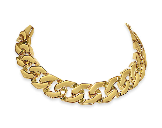 Curb Solid Gold Handmade Bracelet , 15mm, 6.5-10 Inch