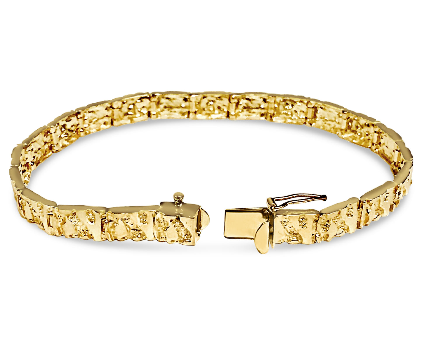 18k Solid Yellow Gold Handmade 6mm Nugget Link Bracelet, 9.5", Approx 25g