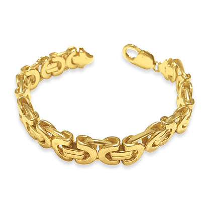 Flat Byzantine Solid Gold Handmade Bracelet , 11mm, 6.5-10 Inch