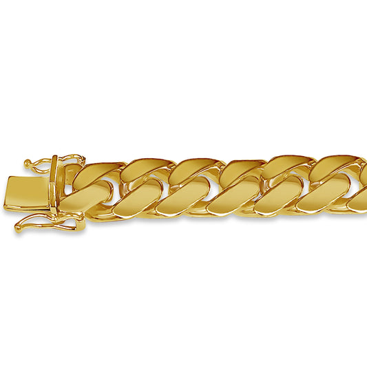 ID Curb Solid Gold Handmade Bracelet , 13mm, 6.5-10 Inch