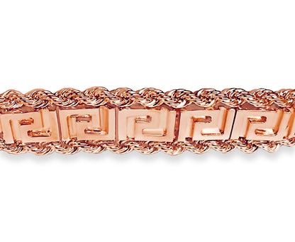 Rope & Greek Key Solid Gold Handmade Necklace , 12mm, 16-30 Inch