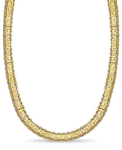 Rope & Greek Key Solid Gold Handmade Necklace , 12mm, 16-30 Inch