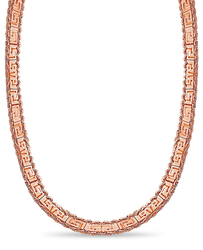 Rope & Greek Key Solid Gold Handmade Necklace , 12mm, 16-30 Inch