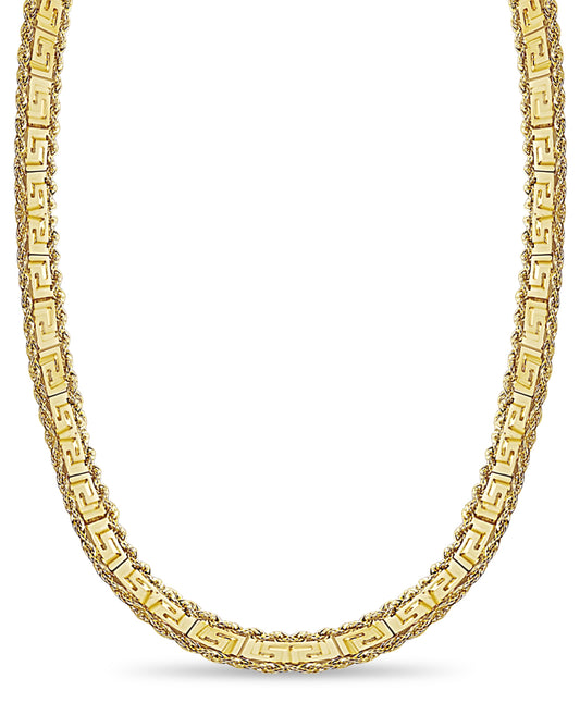 Rope & Greek Key Solid Gold Handmade Necklace , 12mm, 16-30 Inch