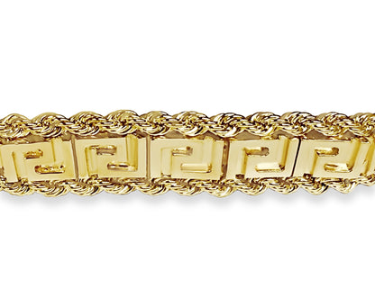 18k Yellow Gold 12mm Rope & Greek Key Bracelet, 9.5", Approx 60g