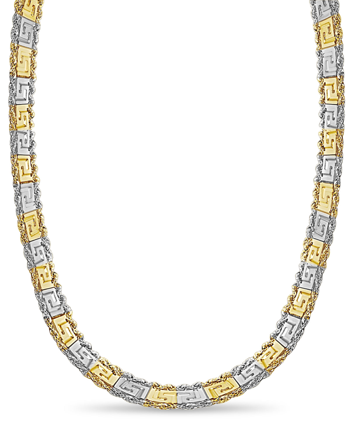 18k Yellow Gold 12mm Rope & Greek Key Necklace, 30", Approx 188g