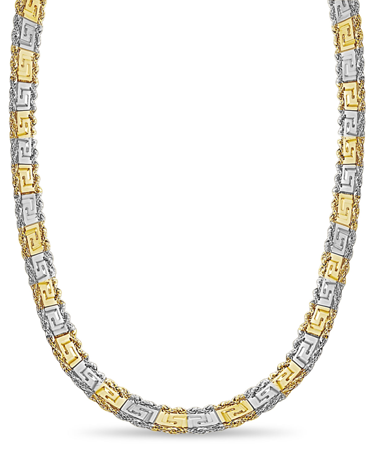 Rope & Greek Key Solid Gold Handmade Necklace , 12mm, 16-30 Inch