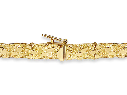 18k Solid Yellow Gold Handmade 7mm Nugget Link Bracelet, 9.5", Approx 20g