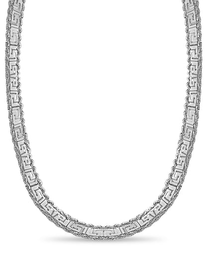 Rope & Greek Key Solid Gold Handmade Necklace , 12mm, 16-30 Inch
