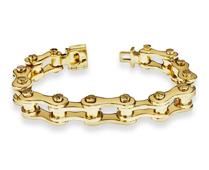 Motorcycle/Bike Chain Solid Gold Handmade Bracelet , 12mm, 6.5-10 Inch
