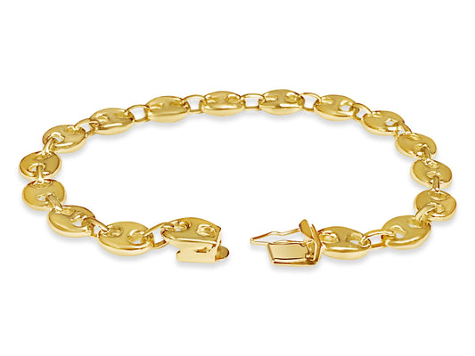 18k Solid Yellow Gold Handmade 9mm Mariner Link Bracelet, 9.5", Approx 50g