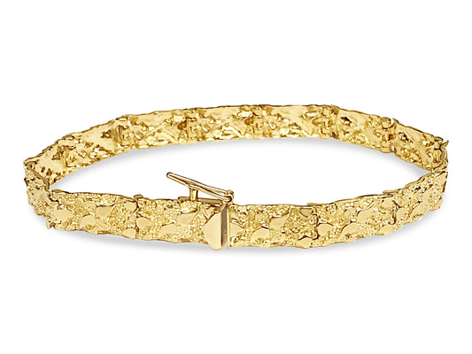 18k Solid Yellow Gold Handmade 7mm Nugget Link Bracelet, 9.5", Approx 20g