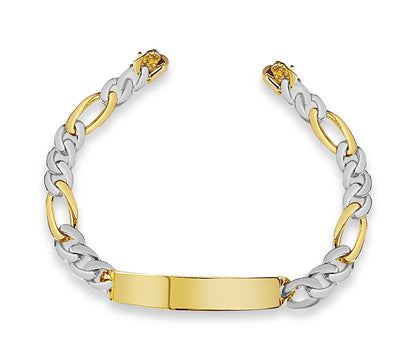 ID Figaro Solid Gold Handmade Bracelet , 9mm, 6.5-10 Inch