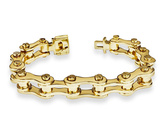 18k Yellow Gold 12mm Motorcycle/Bike Chain Bracelet, 9.5", Approx 119g