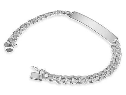 ID Curb Solid Gold Handmade Bracelet , 8mm, 6.5-10 Inch