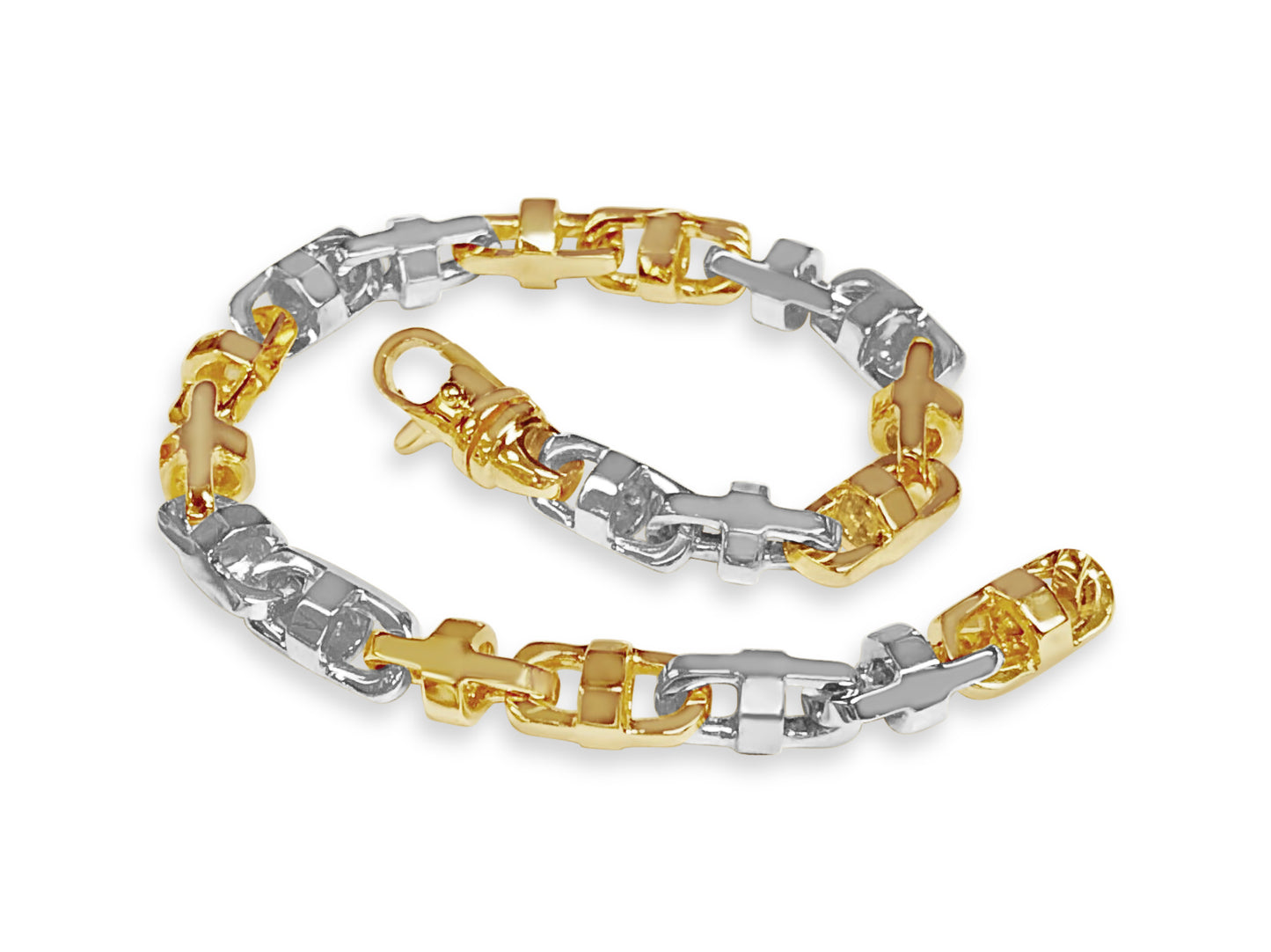Fancy Rolo Solid Gold Handmade Bracelet , 6mm, 6.5-10 Inch