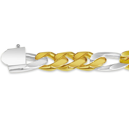 18k Solid Yellow Gold Handmade 12mm ID Figaro Link Bracelet, 9.5", Approx 76g