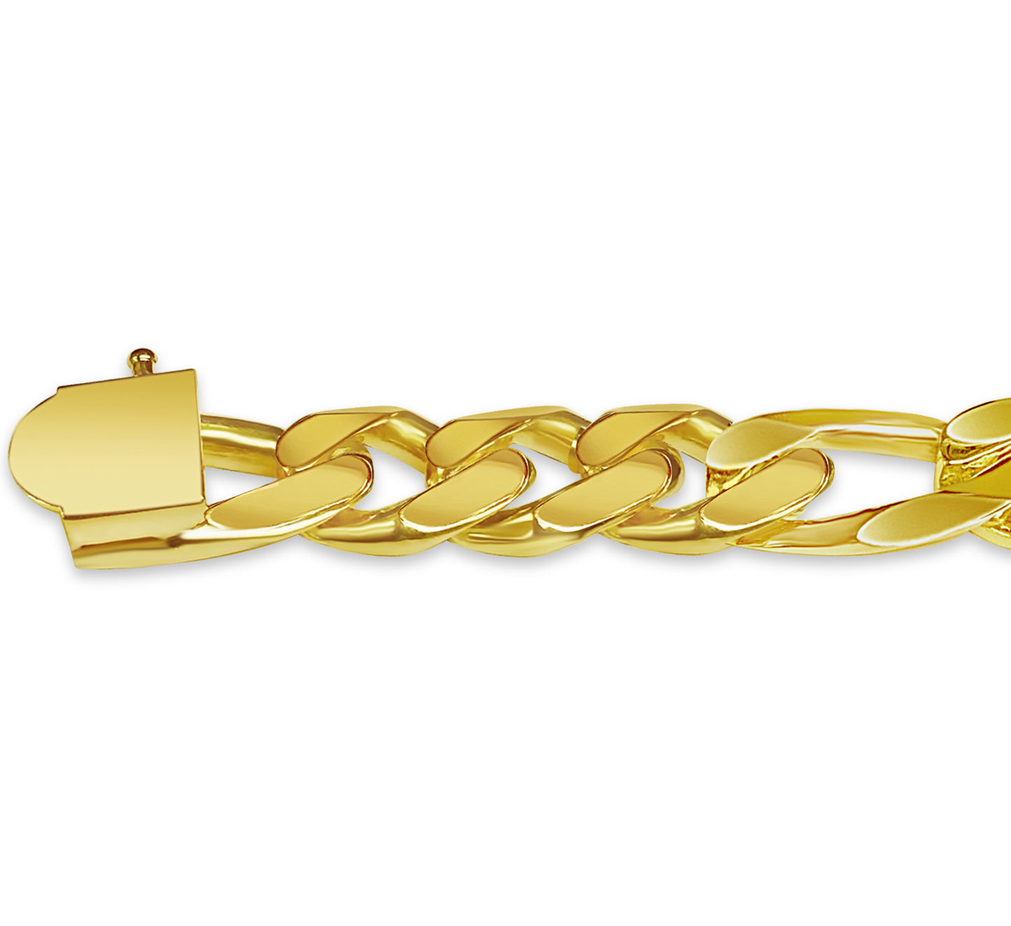 18k Solid Yellow Gold Handmade 12mm ID Figaro Link Bracelet, 9.5", Approx 76g