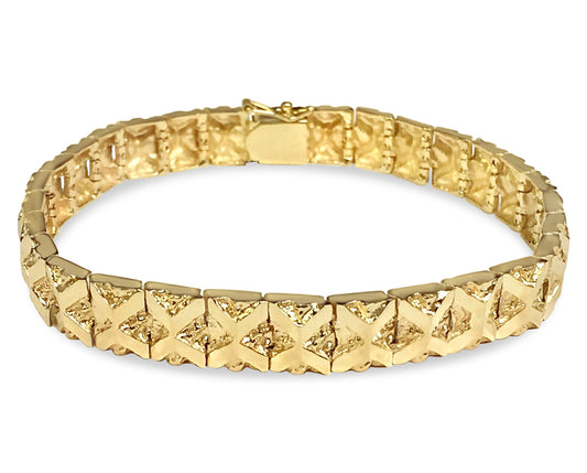 Nugget Solid Gold Handmade Bracelet , 9mm, 6.5-10 Inch
