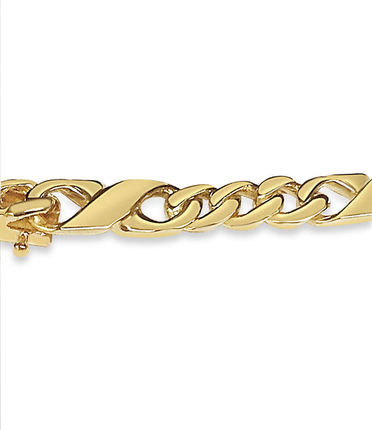 XO Curb Solid Gold Handmade Bracelet , 6mm, 6.5-10 Inch