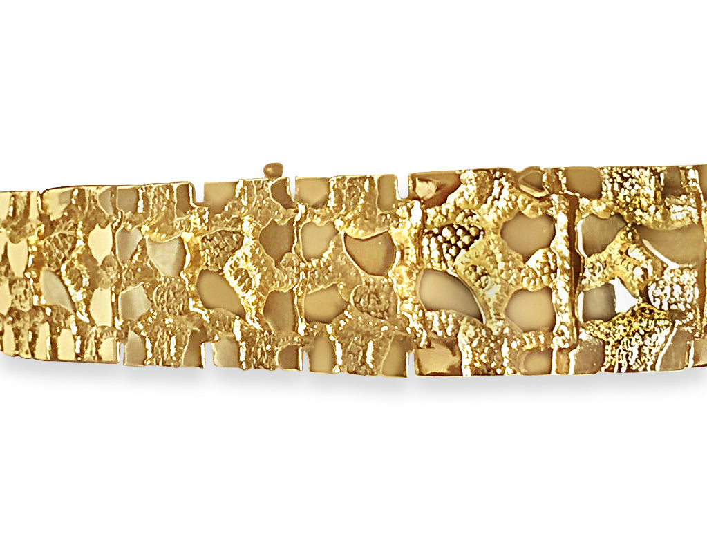 Nugget Solid Gold Handmade Bracelet , 17mm, 6.5-10 Inch